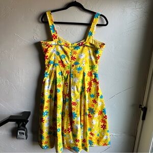 Bettie Page Tatyana Yellow Floral Dress Rockabilly Pinup Retro 50s Sz L Cotton
